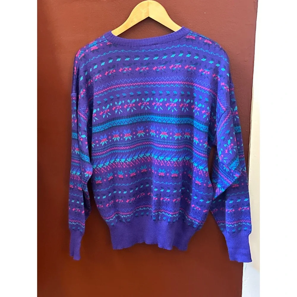 Vintage 80,s Meister Knit Sweater Retro Fair Isle Grandmacore Ski Purple Winter